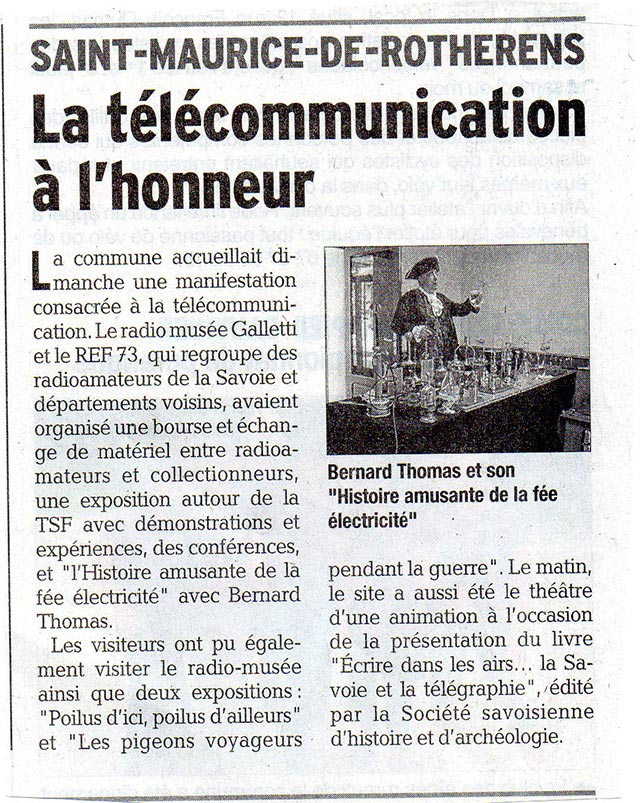 Article du Dauphiné libéré "La télécommunication à l'honneur"