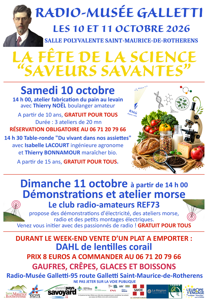 Au radio musée galletti, les 10 et 11 octobre 2026La fête de la science saveurs savantes.